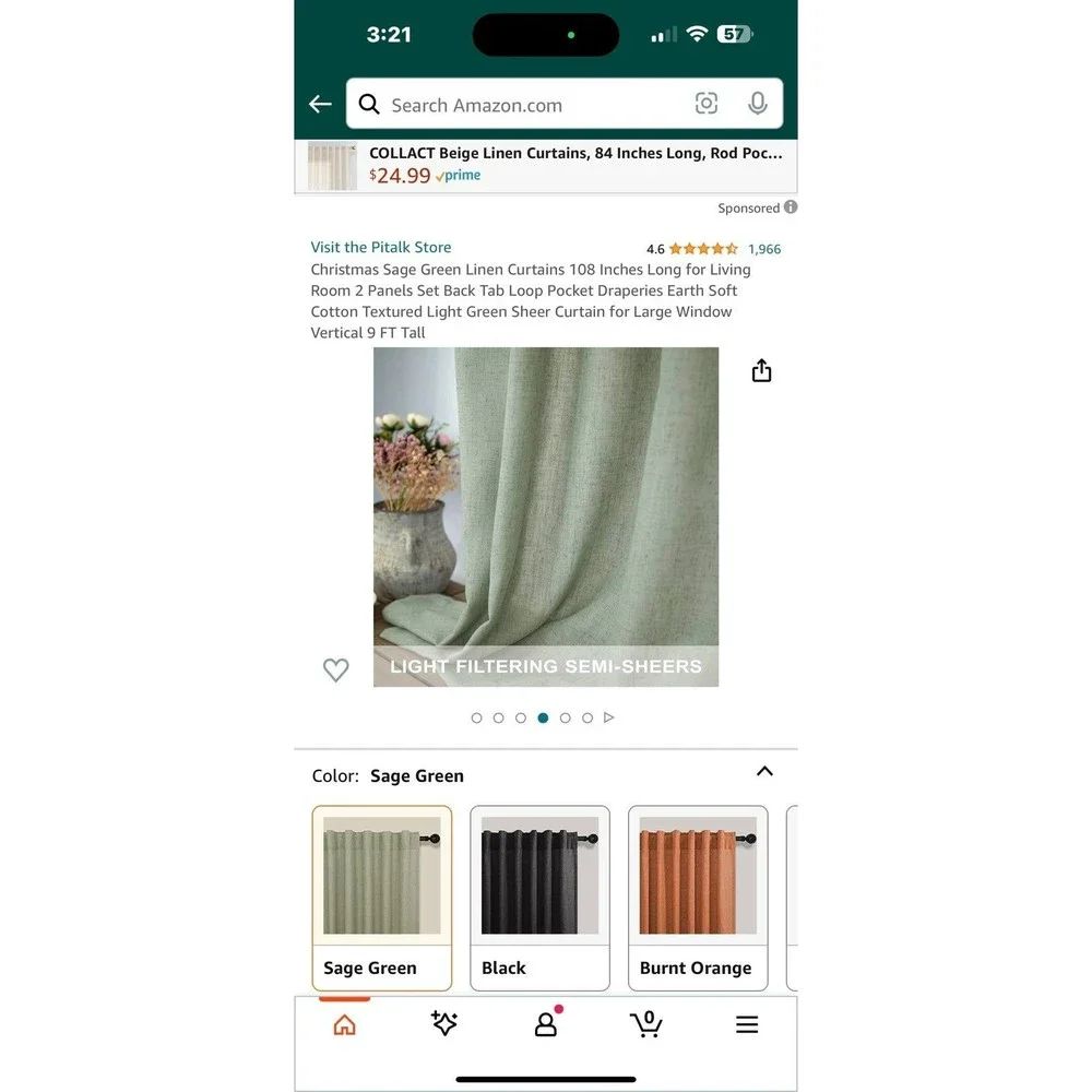Curtains 52x108 new in package Christmas Sage green